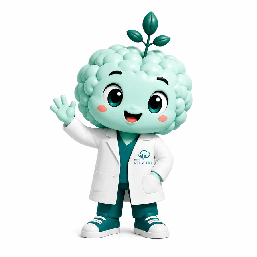 Neurinho, mascote da NeuroPro, acenando